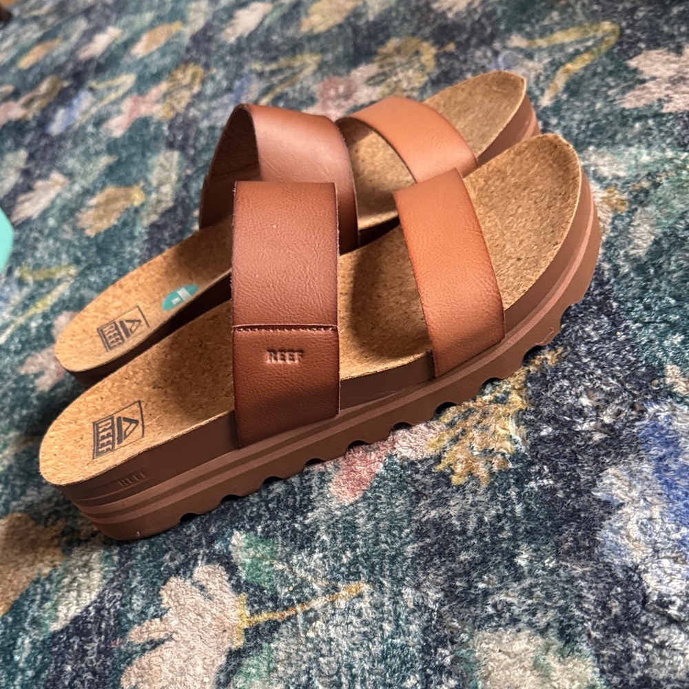 Reef Tan Brown Dual-Strap Cork Footbed Slides - Picture 4 of 4